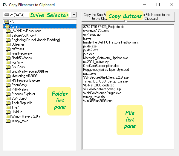 Figure 1: Copy Filenames Program Controls